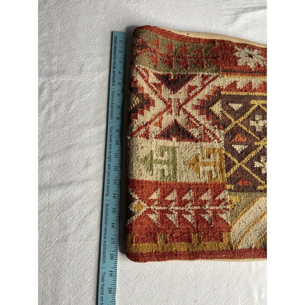 Turkish Kilim square pillow case 17x18” brown orange - Picture 5 of 16